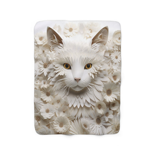 3D White Cat - Sherpa Fleece Blanket
