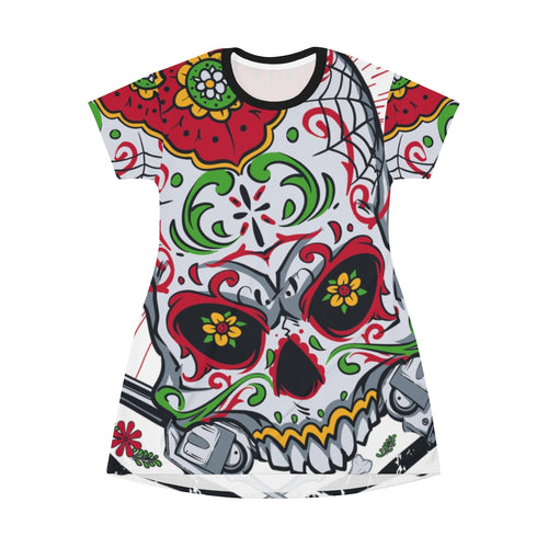 Sugar Skull Fiesta - All Over Print T-Shirt Dress