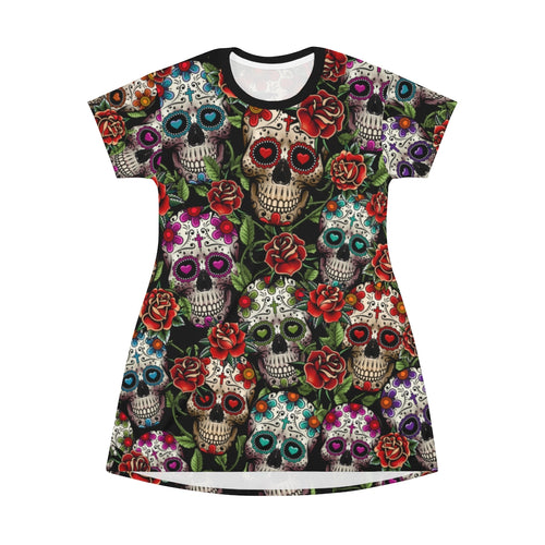 Skulls And Roses - All Over Print T-Shirt Dress