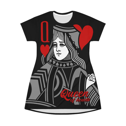 Queen Of Hearts - Black - All Over Print T-Shirt Dress