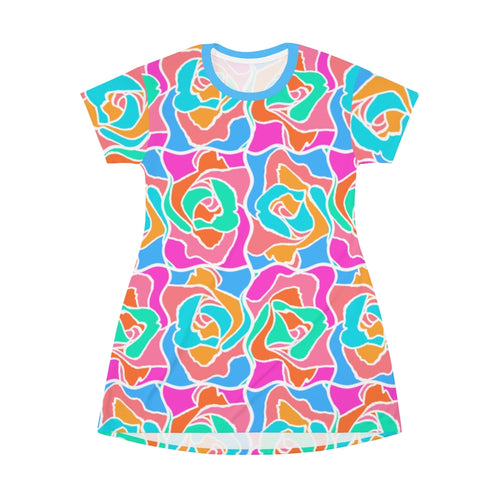 Rainbow Rose Pattern - All Over Print T-Shirt Dress