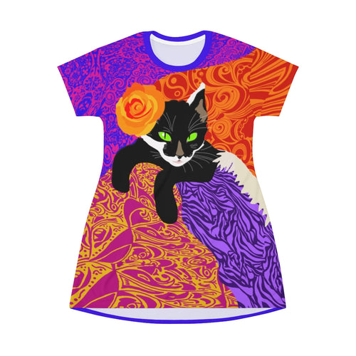 Chill Kitty - All Over Print T-Shirt Dress