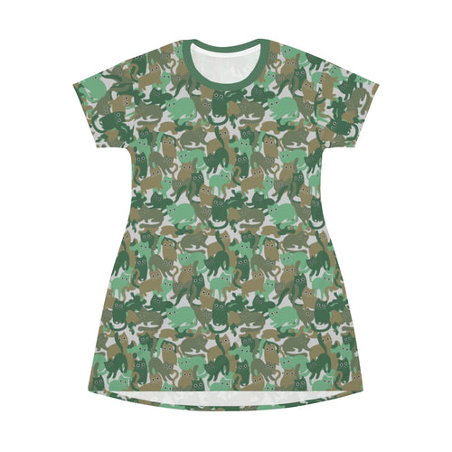 Catmaflage - Green - All Over Print T-Shirt Dress