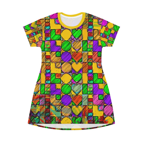 Love Squares - All Over Print T-Shirt Dress