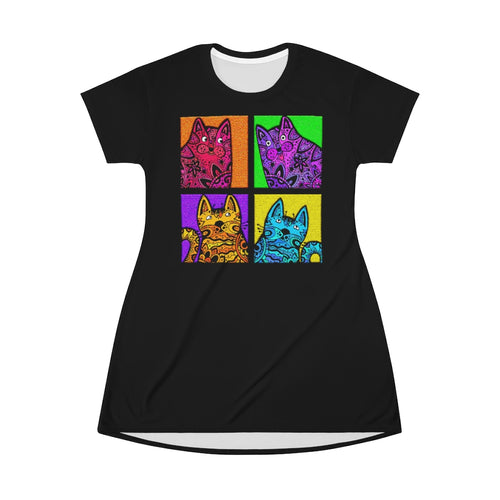 Four Square Cats - All Over Print T-Shirt Dress