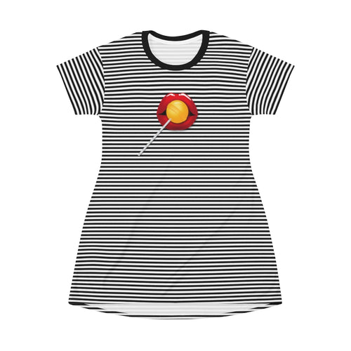 Lolly Pop Lips - All Over Print T-Shirt Dress