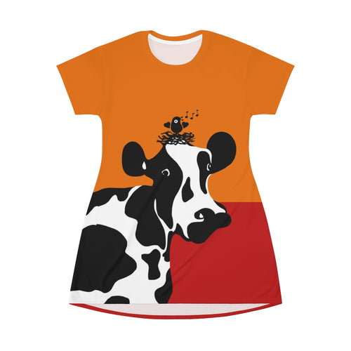 Happy Day Cow - All Over Print T-Shirt Dress