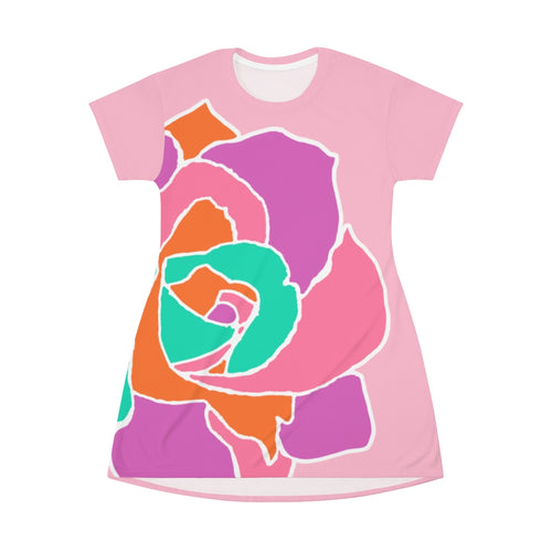 Rainbow Rose - All Over Print T-Shirt Dress
