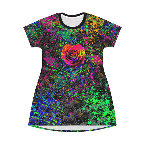 Splatter Paint Rose - All Over Print T-Shirt Dress