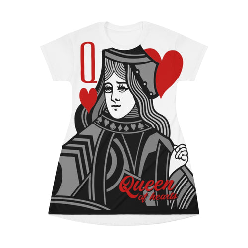 Queen Of Hearts - White - All Over Print T-Shirt Dress
