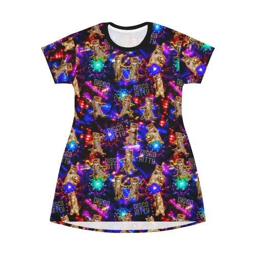 DIsco Kitty - All Over Print T-Shirt Dress