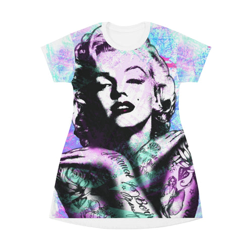 Marilyn Tattoo - Pastels - All Over Print T-Shirt Dress