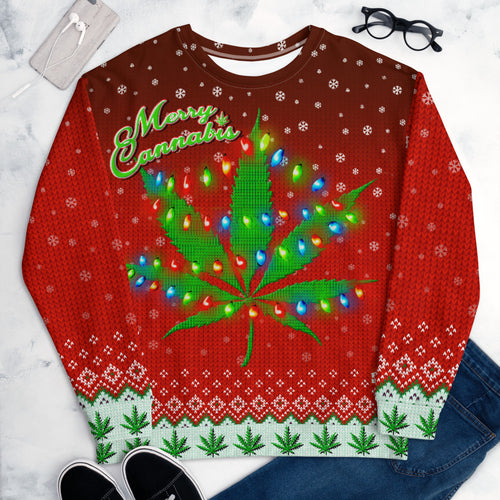 Merry Cannabis XMas Tree - All-Over Print Unisex Sweatshirt