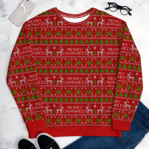 Merry Cannabis Sweater - All-Over Print Unisex Sweatshirt