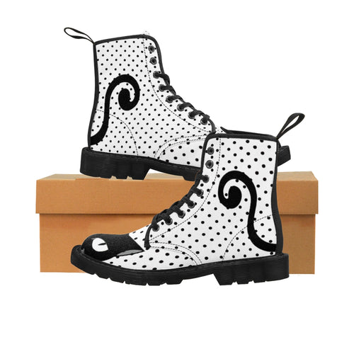 Kitty Boots - White Polka Dot - Women's Canvas Boots
