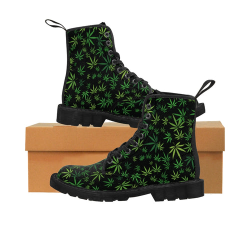 Pot Leaf (Green) - Women's Canvas Boots
