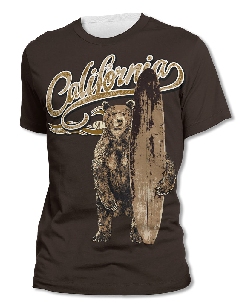 California Surf Bear - Unisex All-Over Print Graphic Tee