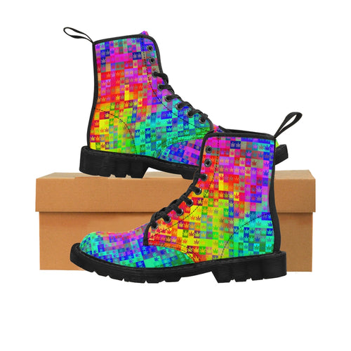 Pot Leaf Rainbow Montage - Women's Canvas Boots