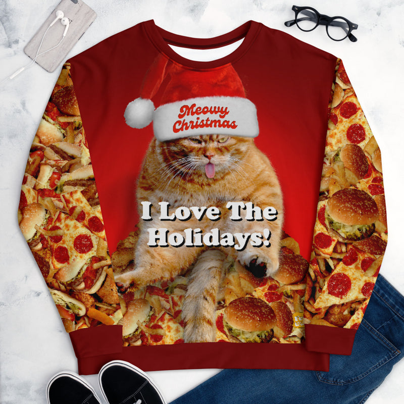 Meowy Christmas - Fat Cat - All-Over Print Unisex Sweatshirt