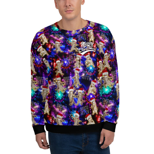 Meowy Christmas (Disco Kitty) - All-Over Print Sweatshirt