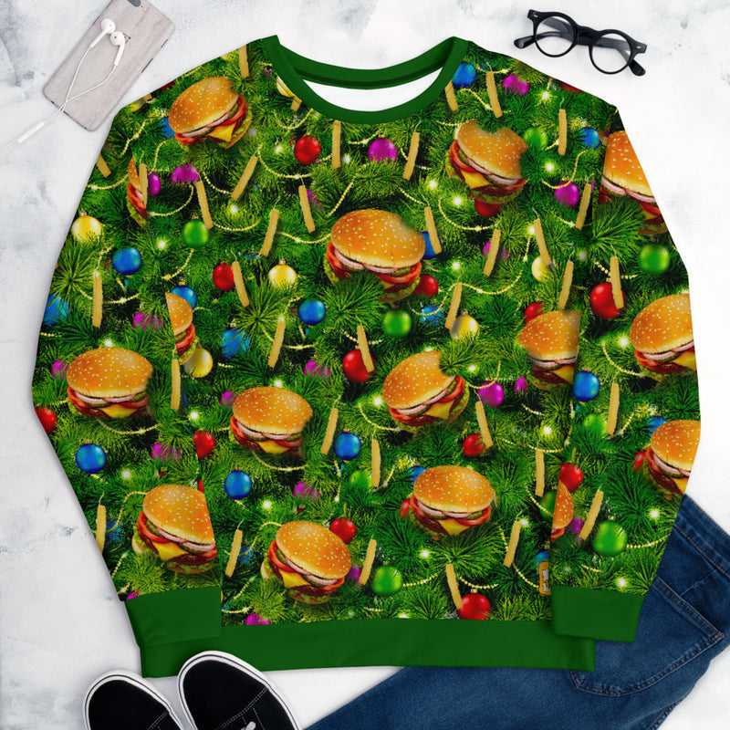 Hamburger & Fries Tree - All-Over Print Unisex Sweatshirt